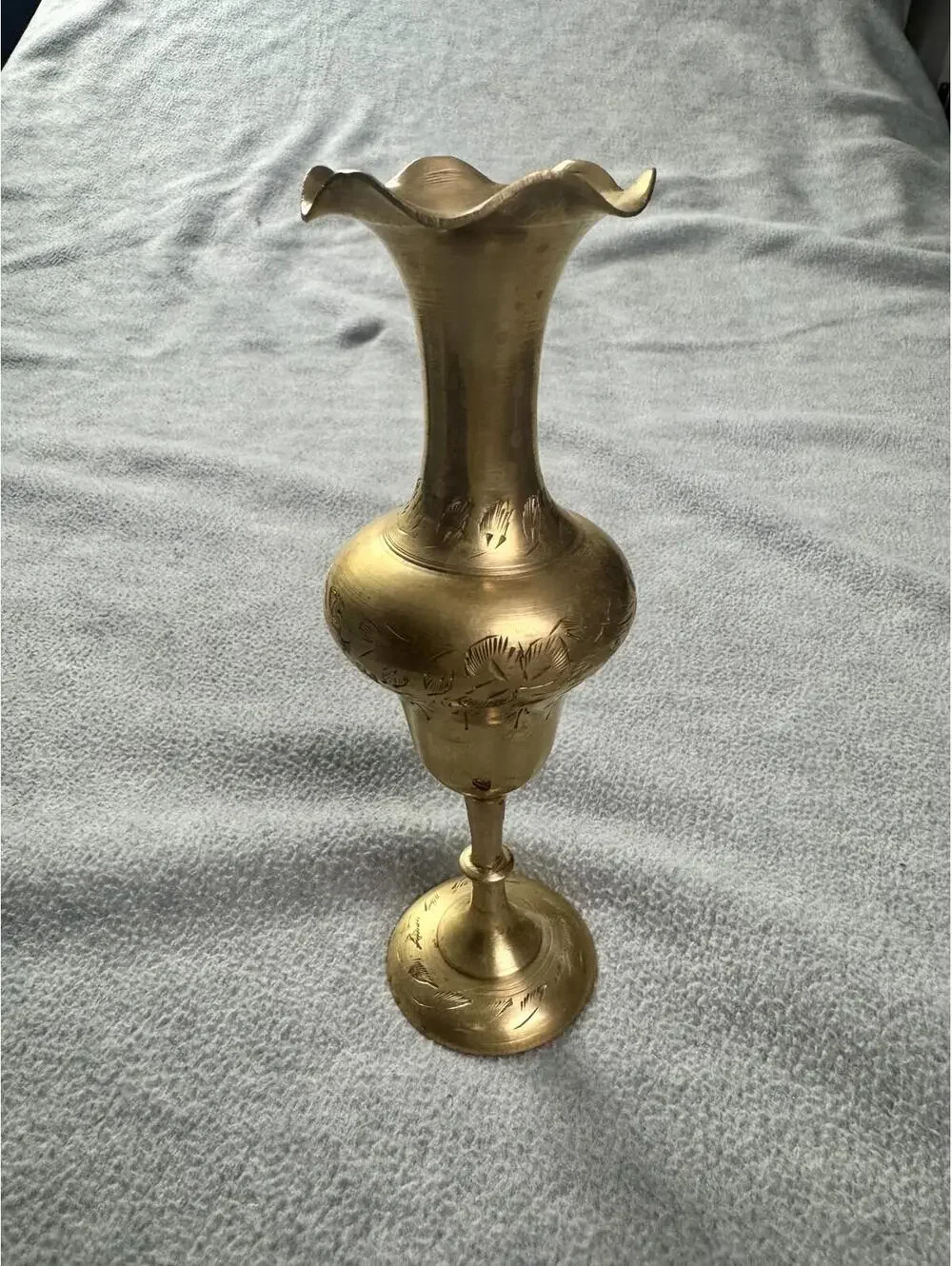 vintage etched brass bud vase floral engraving small‎ decor 8in